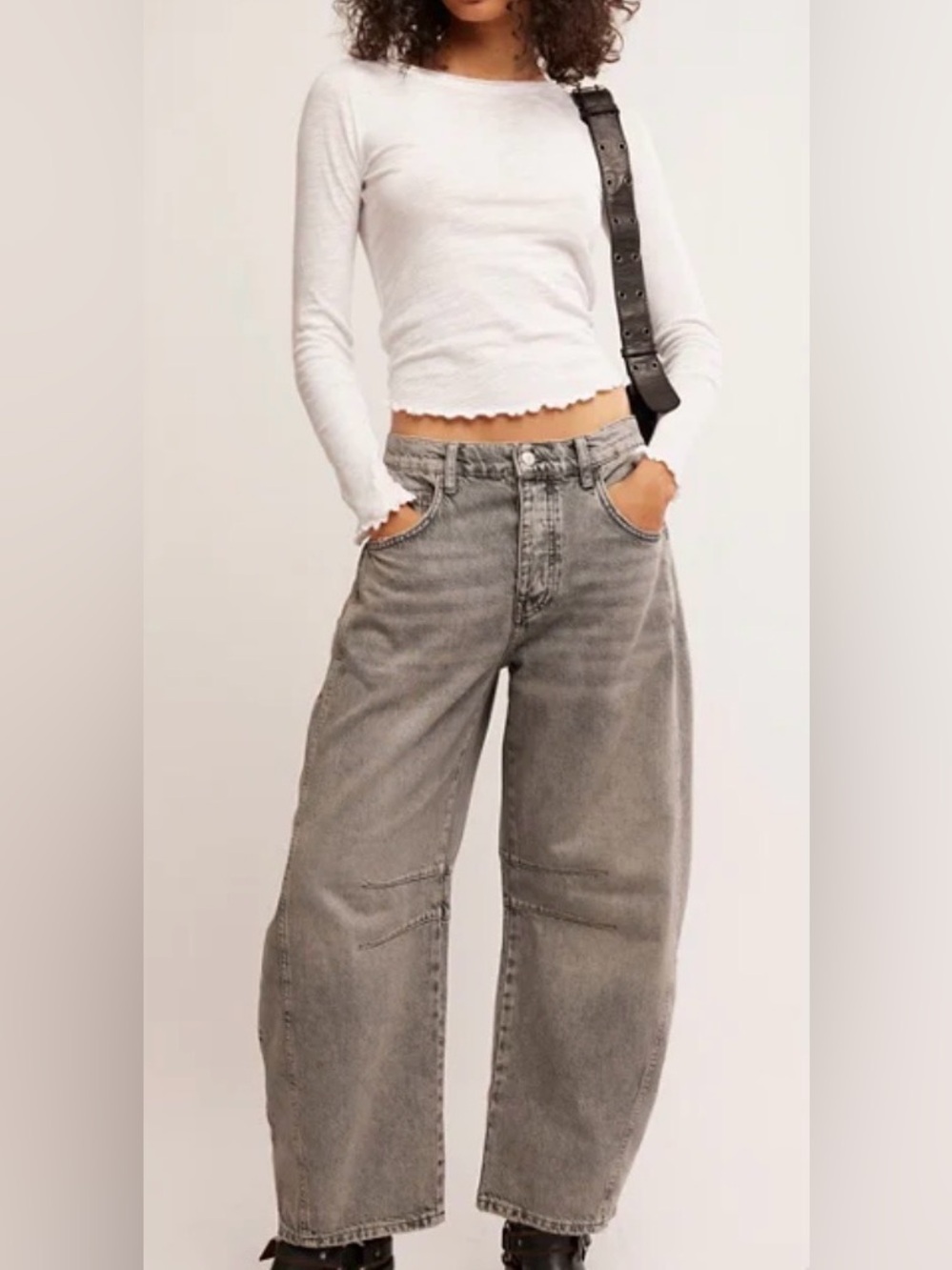 Free People High-Rise Wide Leg Washed Gray Jeans - Picture 2 of 4